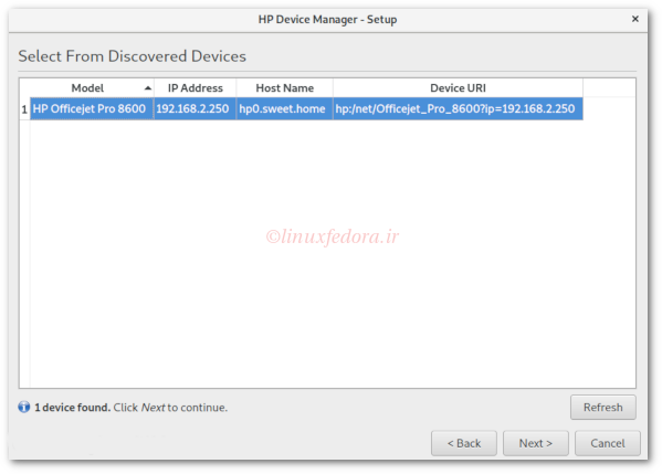 Fedora Linux Set up HP printer using GUI with IP address